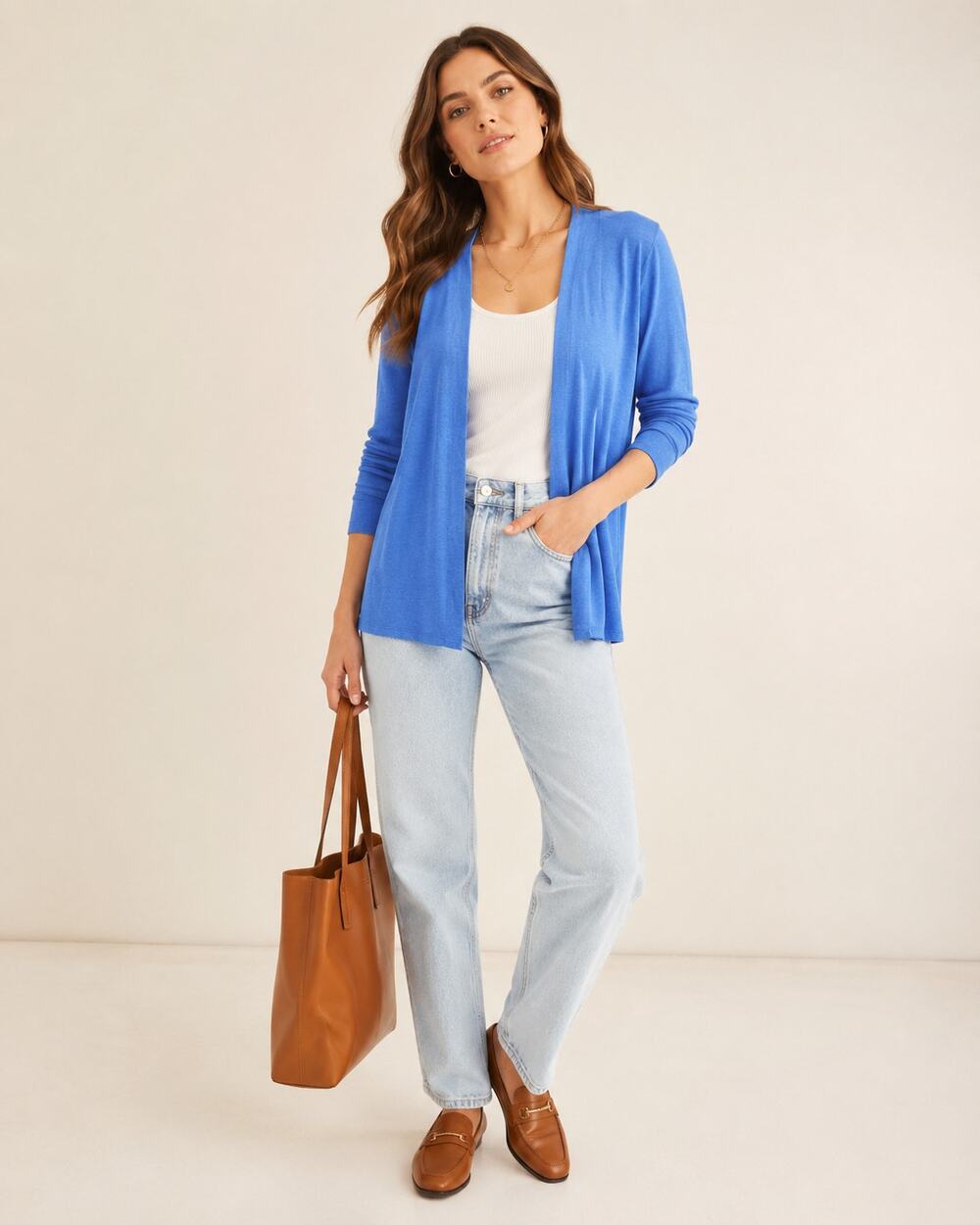 Talbots Linen Blend Cardigan Minimalist‎ Capsule Blue L